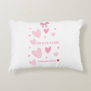 Pink Hearts Bow Coquette Throw Pillow — Doing Girl