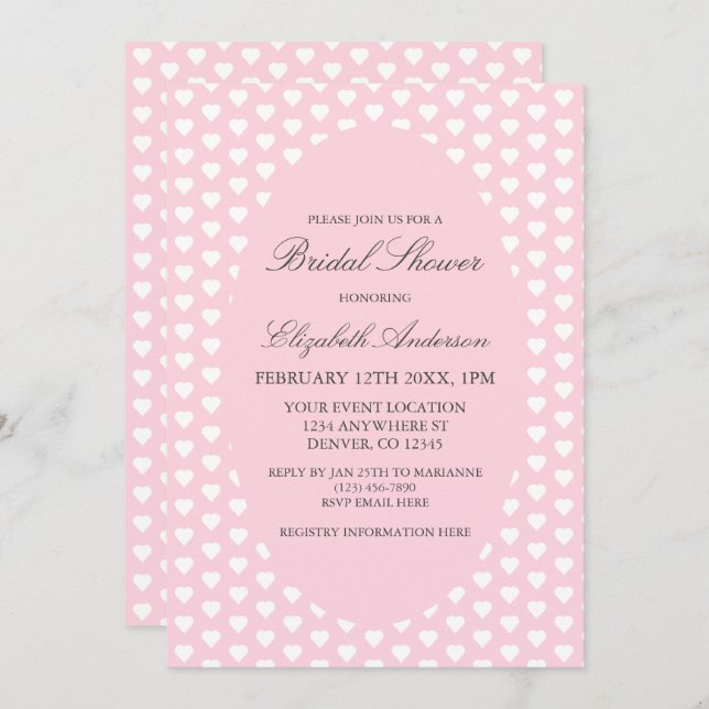 Pink Hearts Bridal Shower Invitation (Front/Back)