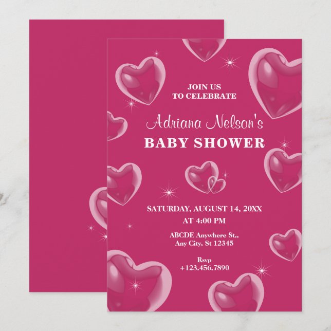 Pink Hearts bubble baby shower Invitation (Front/Back)
