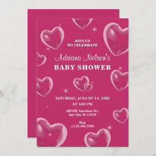 Pink Hearts bubble baby shower Invitation