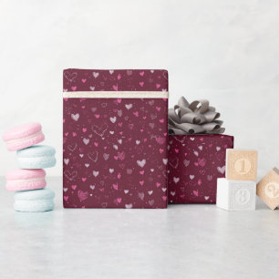 Pink Hearts Burgundy paperGift ,Valentines Day Wrapping Paper
