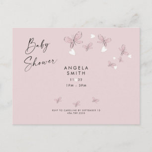 Pink Hearts & Butterflies Baby Shower Invitation P Postcard