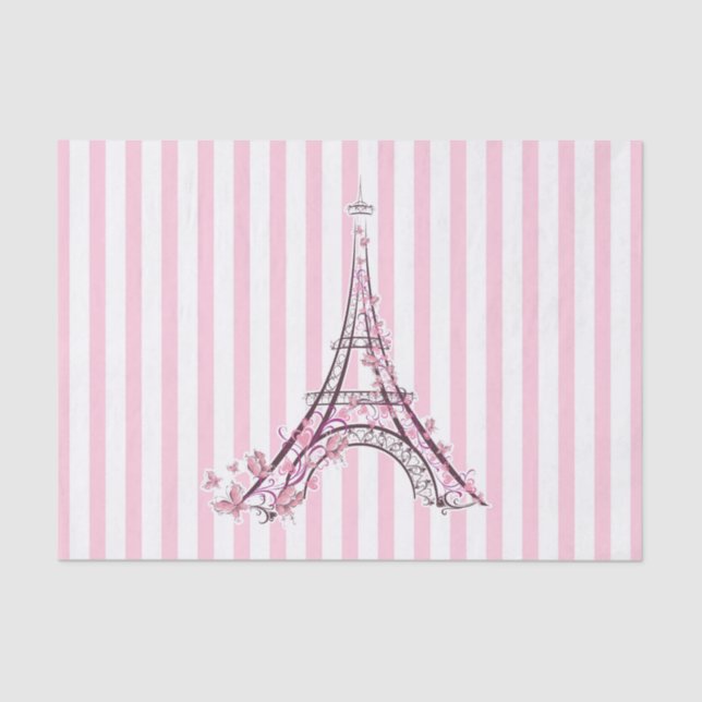Pink Hearts & Butterflies Paris Eiffel Tower Party Tissue Paper (Front)