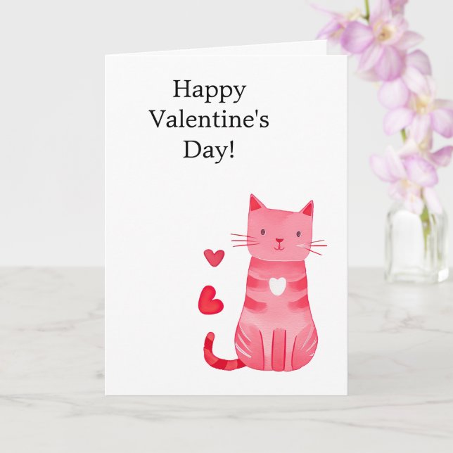 Pink Hearts Cat Card (Orchid)