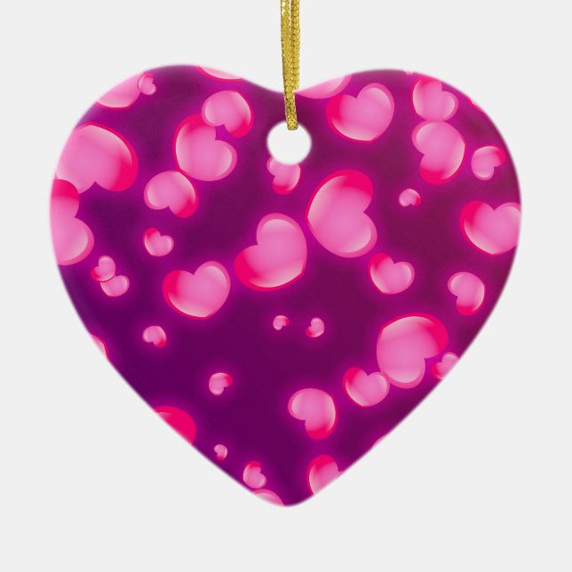 Pink Hearts Ceramic Ornament (Front)