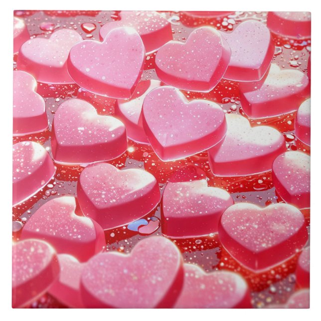 Pink hearts Ceramic Tile (Front)