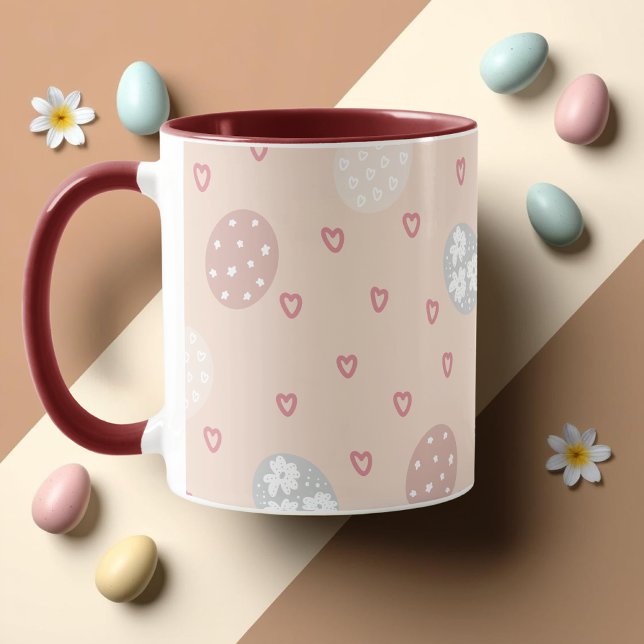 Pink Hearts & Circles Pattern Easter  Mug (Pink Hearts & Circles Pattern Easter Mug)