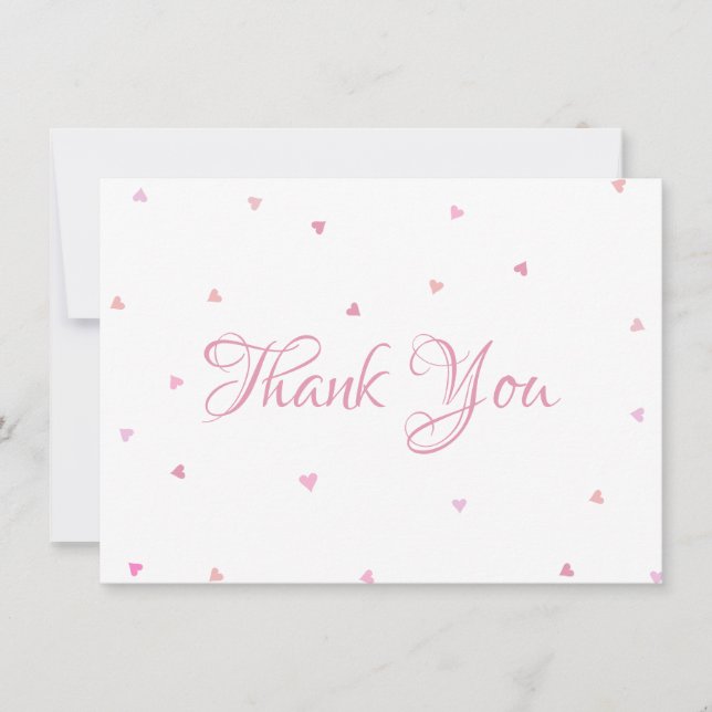 Pink Hearts Confetti Script Thank You Card (Front)