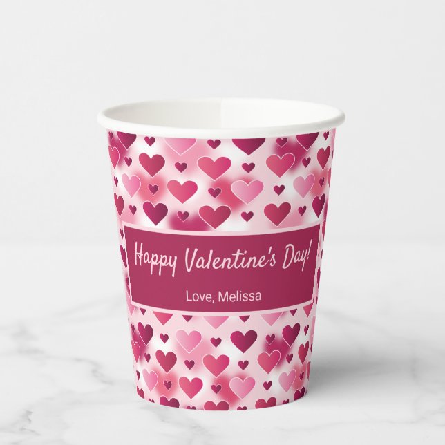 Pink Hearts & Custom Text - Valentine's Day Theme Paper Cups (Left)
