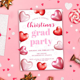Pink Hearts Cute Stylish Graduation Party Invitation
