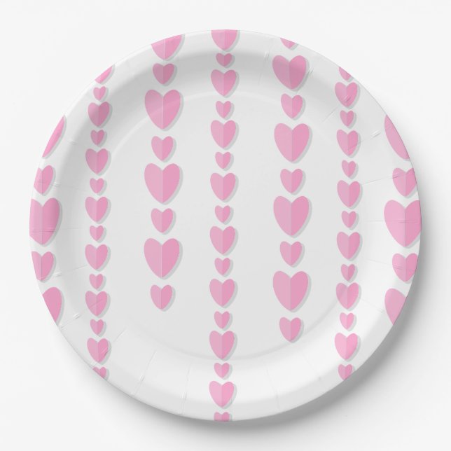 Pink Hearts Cute Valentine's  Paper Plate (Front)