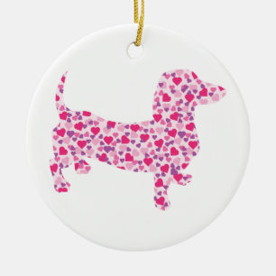 Pink Hearts Dachshund Ceramic Ornament