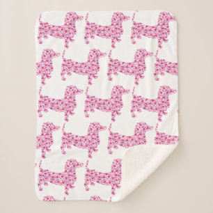 Pink Hearts Dachshund Sherpa Blanket