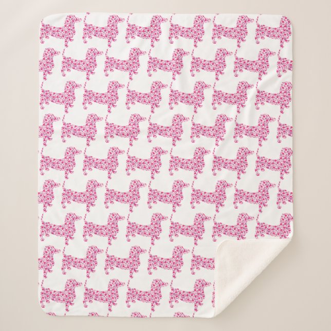 Pink Hearts Dachshunds Sherpa Blanket (Front)