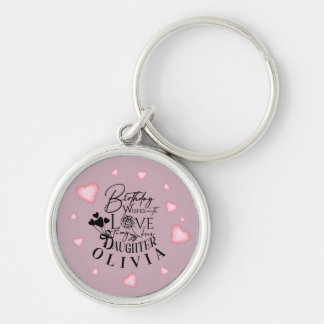 Pink Hearts Daughter Birthday Text Design Key Ring