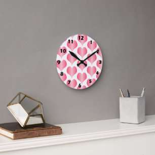 Pink Hearts Design Round Clock