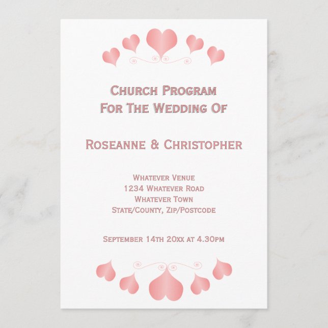Pink Hearts Design Wedding Program (Front)