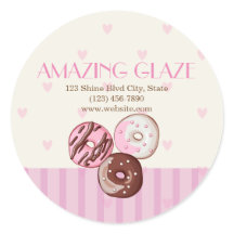 Pink Hearts Doughnut Shop Bakery Sticker Label CUT