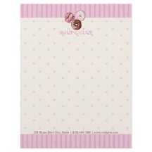 Pink Hearts Doughnut Shop Letterhead CUTE KAWAII