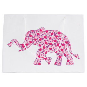 Pink Hearts Elephant Of Love Large Gift Bag