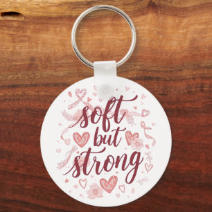 Pink Hearts Empowering "Soft But Strong" Graphic Key Ring