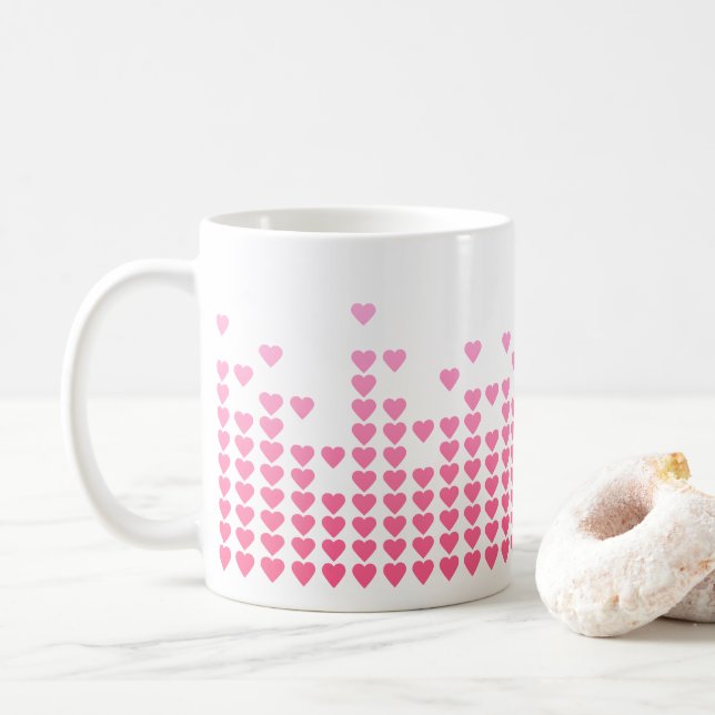 Pink Hearts Equalizer Music Geek Coffee Mug (With Donut)