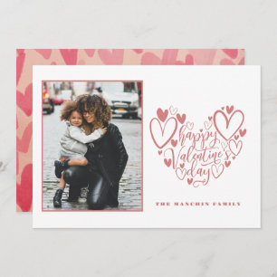 Pink Hearts Family Photo Happy Valentine's Day Car Holiday Card