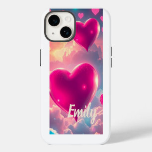 Pink Hearts Floating Golden Skies iPhone 14 Case