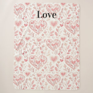 Pink Hearts Floral Love Sherpa Blanket