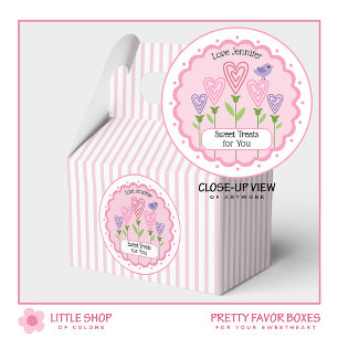 Pink Hearts Floral Stripes Valentine Favour Box