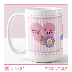 Pink Hearts Floral Valentines Day Coffee Mug