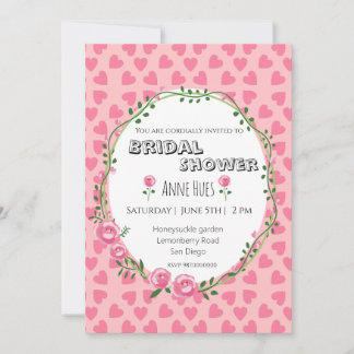  Pink Hearts Flower Bridal Shower Invitation Card