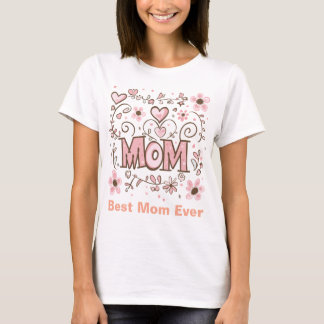 Pink Hearts & Flowers "MOM" - Sweet Floral Mother T-Shirt