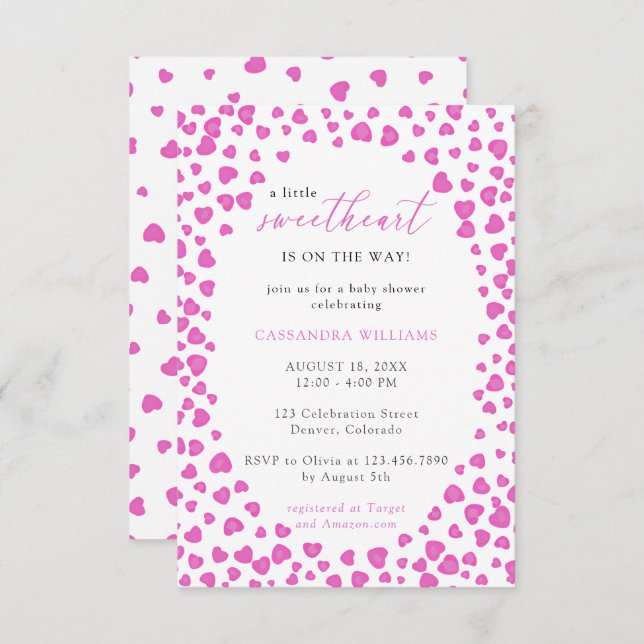 Pink Hearts Frame A litle Sweetheart Baby Shower Invitation (Front/Back)