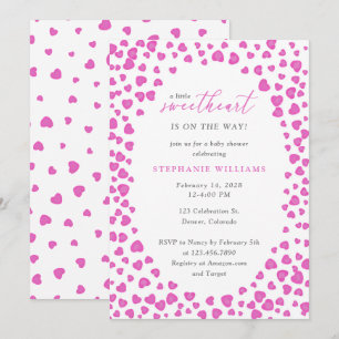 Pink Hearts Frame Valentines Cute Baby Shower Invitation
