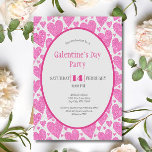 Pink Hearts Galentine's Day Party Invitation
