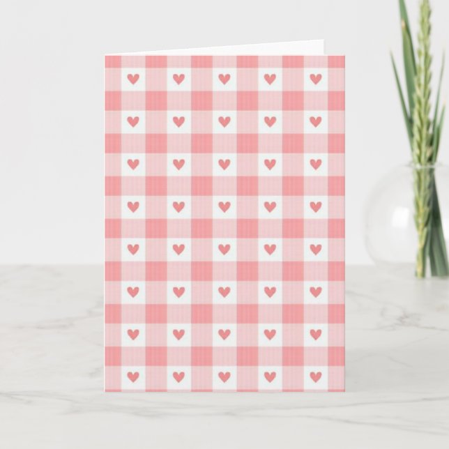 Pink Hearts Gingham Love Card (Front)
