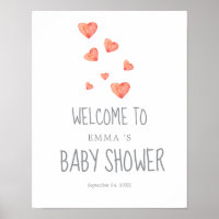 Pink Hearts Girl Baby Shower Welcome Sign