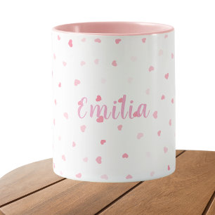 Pink hearts girls personalised mug