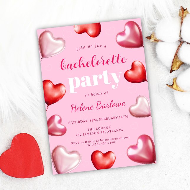 Pink Hearts Girly Cute Elegant Bachelorette Party Invitation (Girly Cute Fun Pink Bachelorette Party Invitation)
