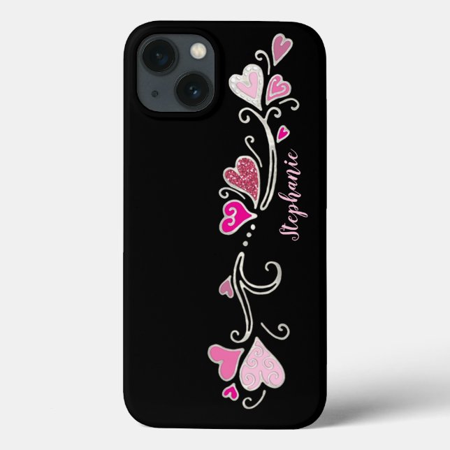 Pink Hearts Glitter Accent Doodle Art  Case-Mate i iPhone Case (Back)
