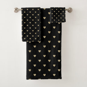 Pink Hearts Golden Bath Towel Set