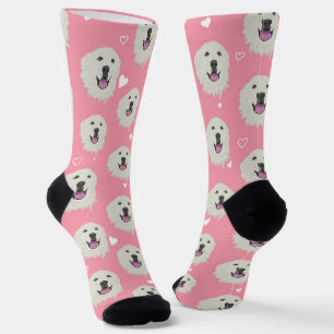 Pink Hearts Great Pyrenees Socks