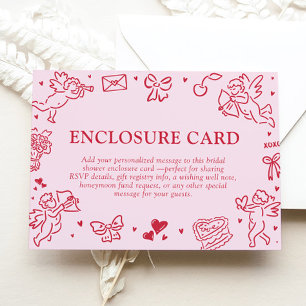 Pink Hearts Hand Drawn Valentine Bridal Shower Enclosure Card