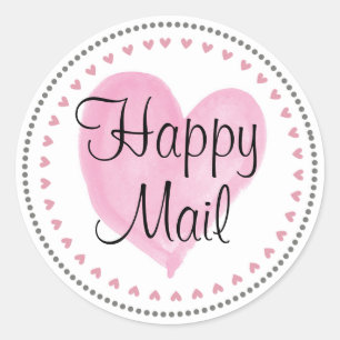 Pink Hearts Happy Mail Classic Round Sticker