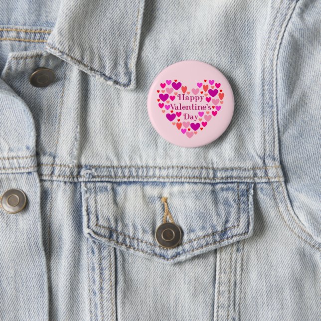 Pink Hearts Happy Valentines Day 6 Cm Round Badge (In Situ)