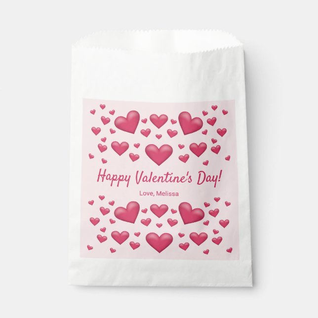 Pink Hearts Happy Valentine's Day & Custom Text Favour Bag (Front)