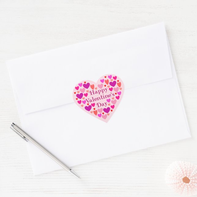 Pink Hearts Happy Valentines Day Heart Sticker (Envelope)