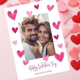 Pink hearts Happy Valentine's day photo Holiday Card