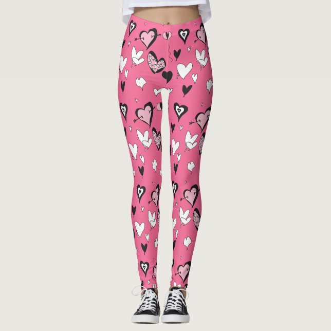 pink hearts heart love colour athletic fashionable leggings (Front)